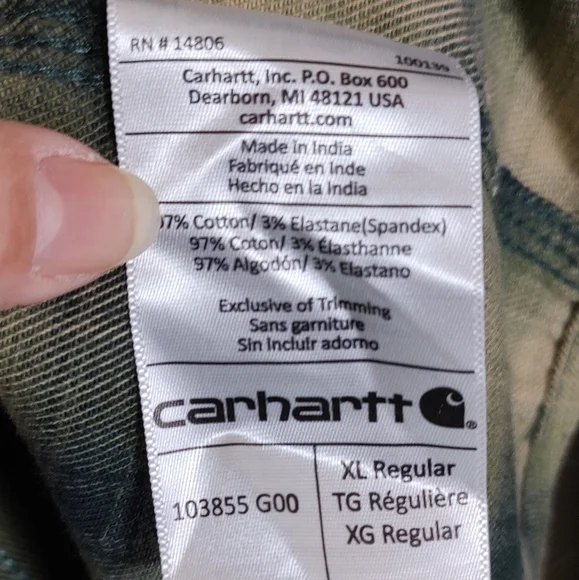 Carhartt Green Plaid Button-Up Shirt Pearl Snap Buttons - Picture 4 of 7